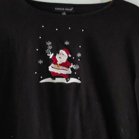 Carolyn Taylor black long sleeve shirt with Santa Sz L - Picture 2 of 4